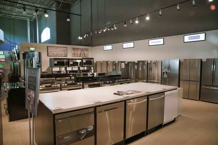 Leon's Furniture store showcasing kitchen appliances