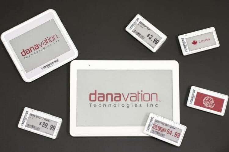 Electronic Shelf Labels in different sizes displaying a variety of information